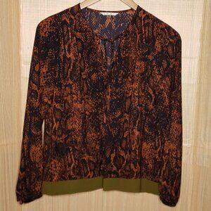 Cabi Womens Career Snake Print Faux Wrap Blouse Medium